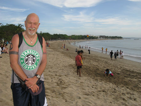 The author at Kuta Beach - 40 years on!