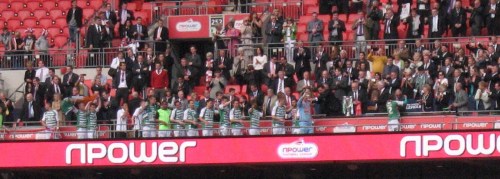 The Yeovil team are presented with the Play off trophy after securing a place in the Championship - the fourth most attended league in Europe! Ten years ago the team was competing in Non League football!