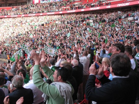 All the Yeovil fans stay to watch the presentation and salute their team.