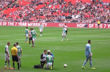 Yeovil skipper Jamie McAllister requires treatment after early action.