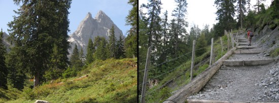 The ascent to the Busenalp Junction (Unter Busenalp) is unrelentingly steep and the 550 metre/1800 feet climb normally takes about 80 minutes.