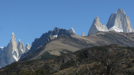 A rare view of both Cerro Fitzroy (Right) and Cerro Torre (Left) on the hike to Lago Torre