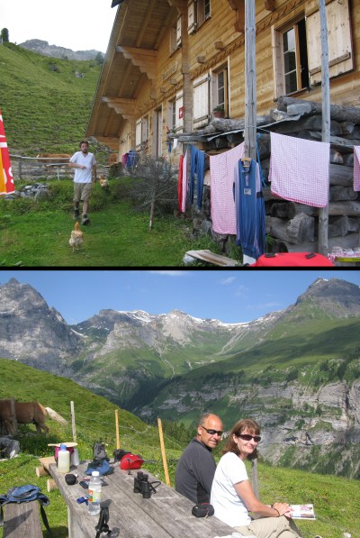 Nephew Daniel (2011) and friends Steve and Elaine (2013) at Busenalp