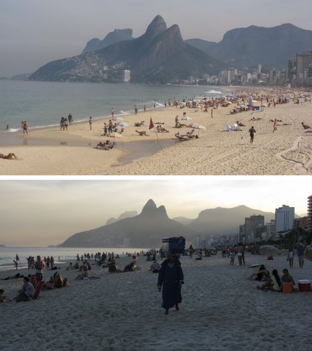 Ipanema Beach by day and at sunset.