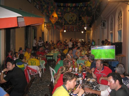 The Old Town in Salvador was a riot of colour after games.