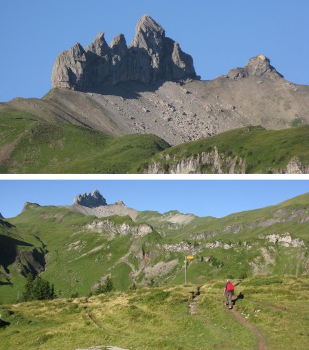 Setting off for the Lobhorn. Our route took us up the grassy valley to the left, up the knoll and along the ridge rather than taking the long ridge on the right.