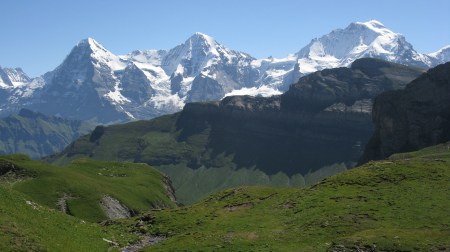 Magnificent views of the Eiger, Monch and Jungfrau high above the Soustal Valley but there was to be no easy descent!