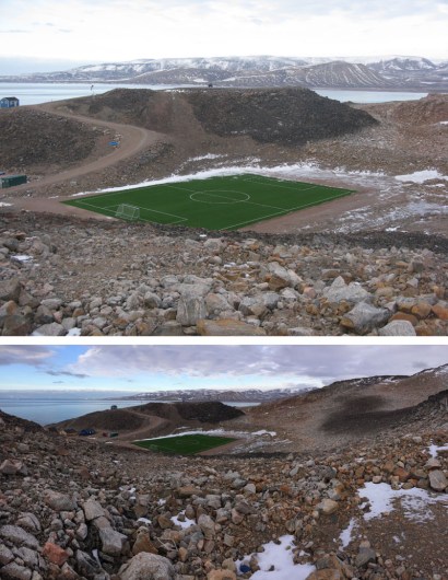 By far the most surprising and unexpected feature of a visit to Ittoqqortoormiit was to discover the new all weather (?) soccer field!